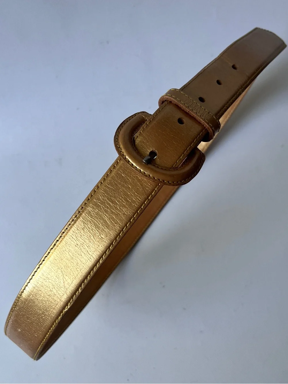 Vintage 1980's Size 34 Genuine Leather Gold Lame Belt by Tony Barcelo Spain